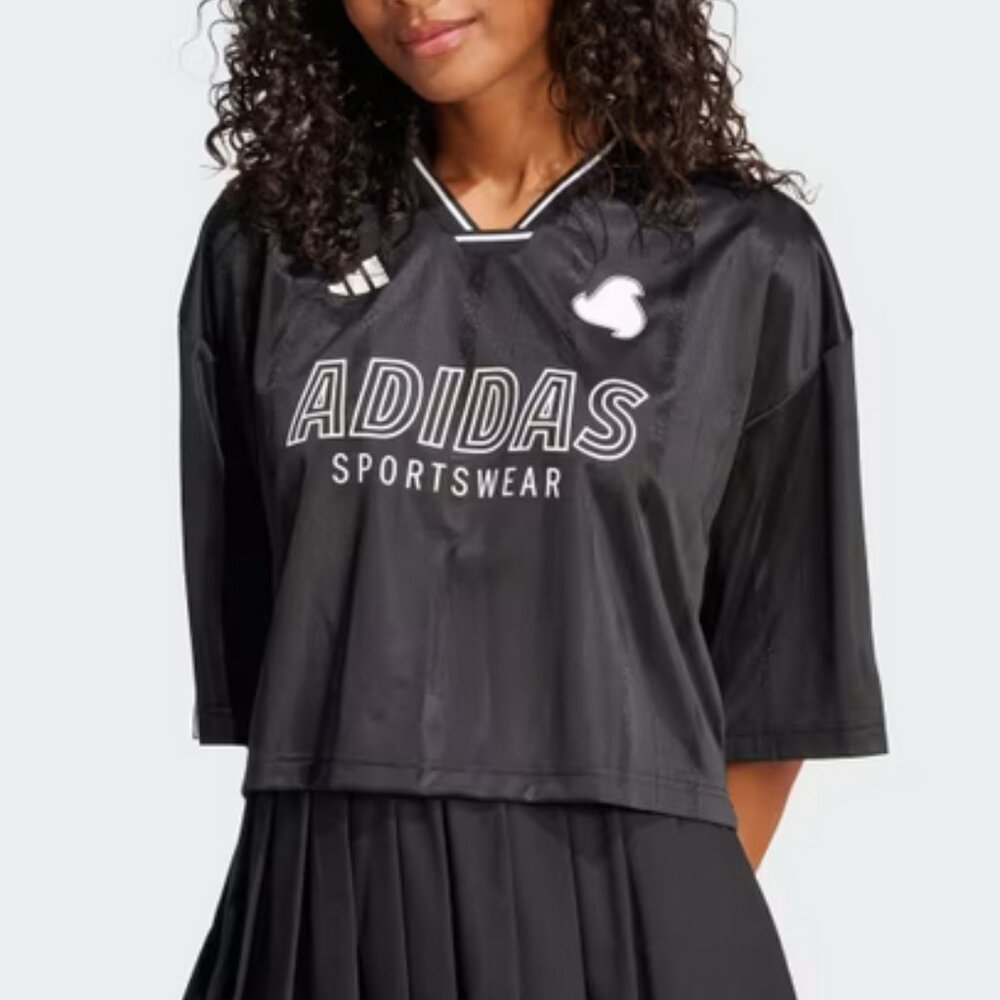 Adidas women's tiro jacquard Oversized shirt Size L black JG4097